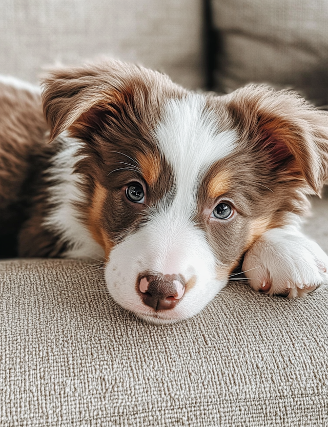 Australian Shepherd Puppy on Couch