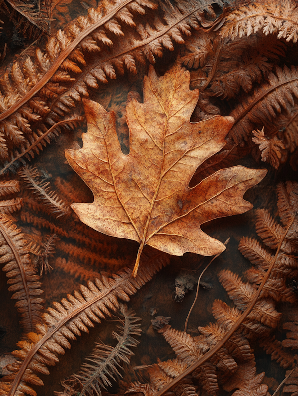 Autumn Maple Leaf and Ferns