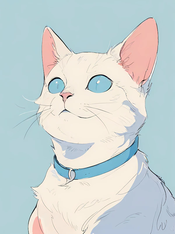 Stylized White Cat Art