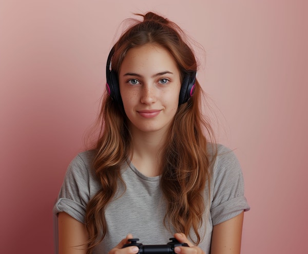 Young Woman with Game Controller