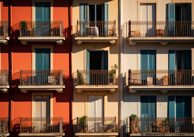 Warm Sunlight on Colorful European Facades