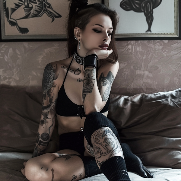 Tattooed Woman Contemplating