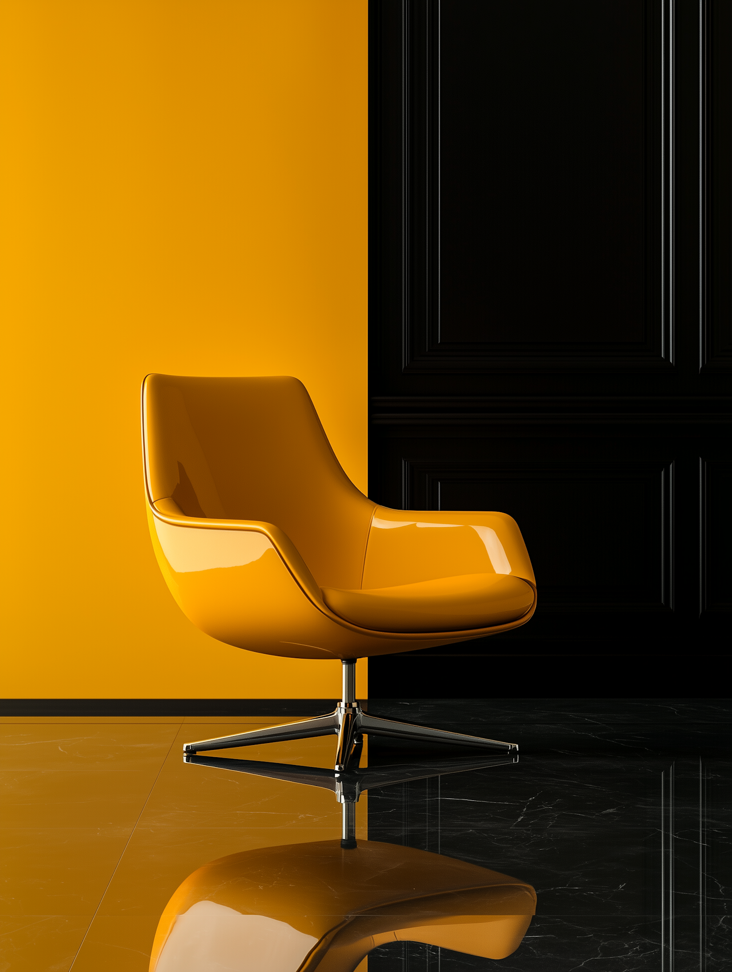 Modern Yellow Chair Against Bold Background