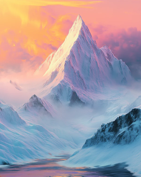 Sunset Over Snowy Peaks