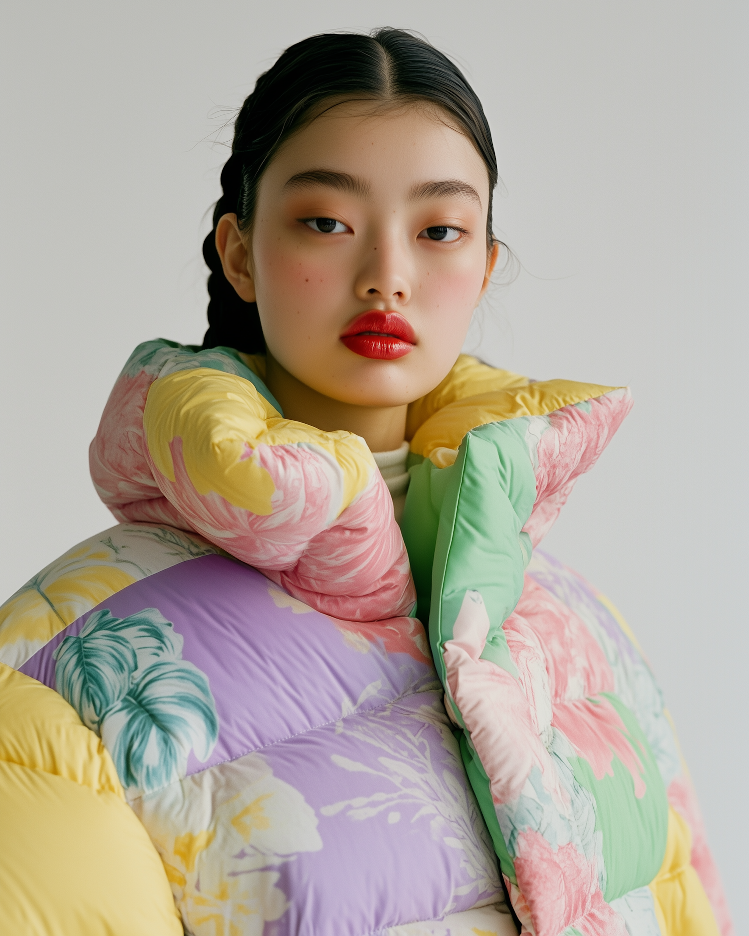 Floral Puffer Jacket Portrait