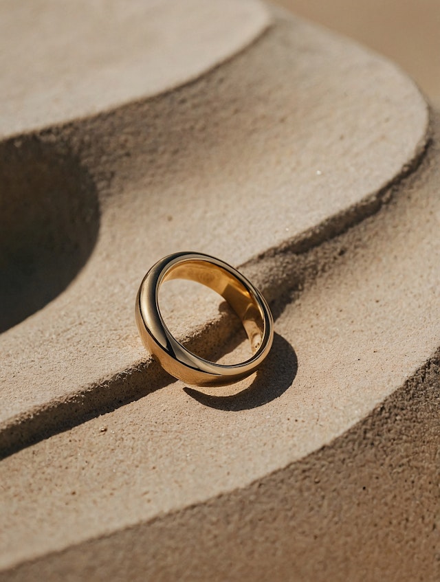 Gold Ring on Sandy Surface