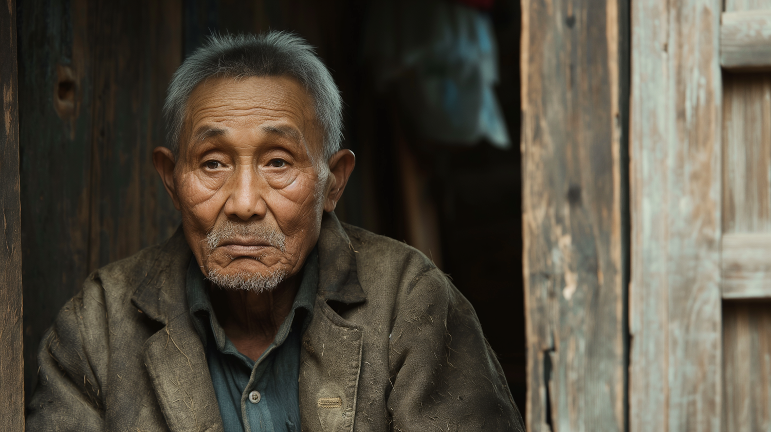 Elderly Man at Wooden Structure