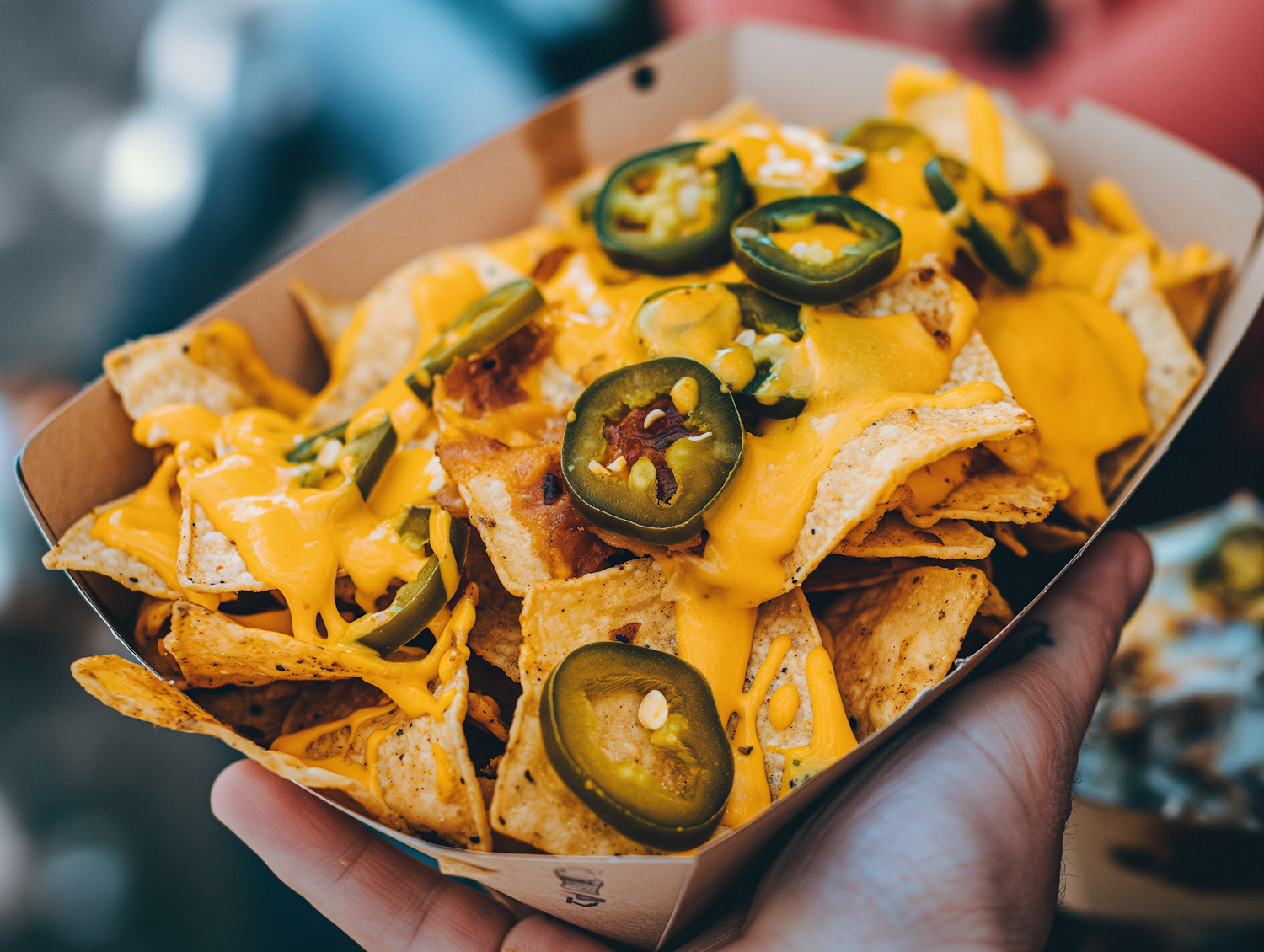 Close-up of Nachos with Cheese and Jalapeños