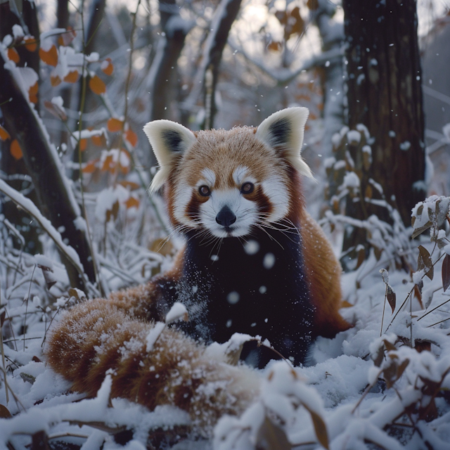 Serene Red Panda in Snowy Landscape