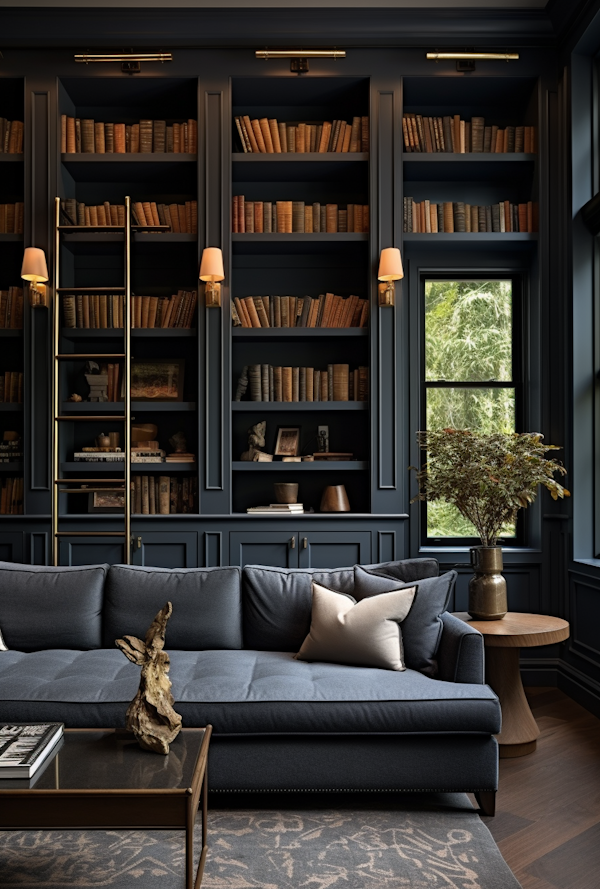 Sophisticated Navy Blue Study with Cozy Accents