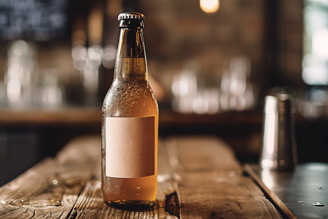 Chilled Beer Bottle on Wooden Surface