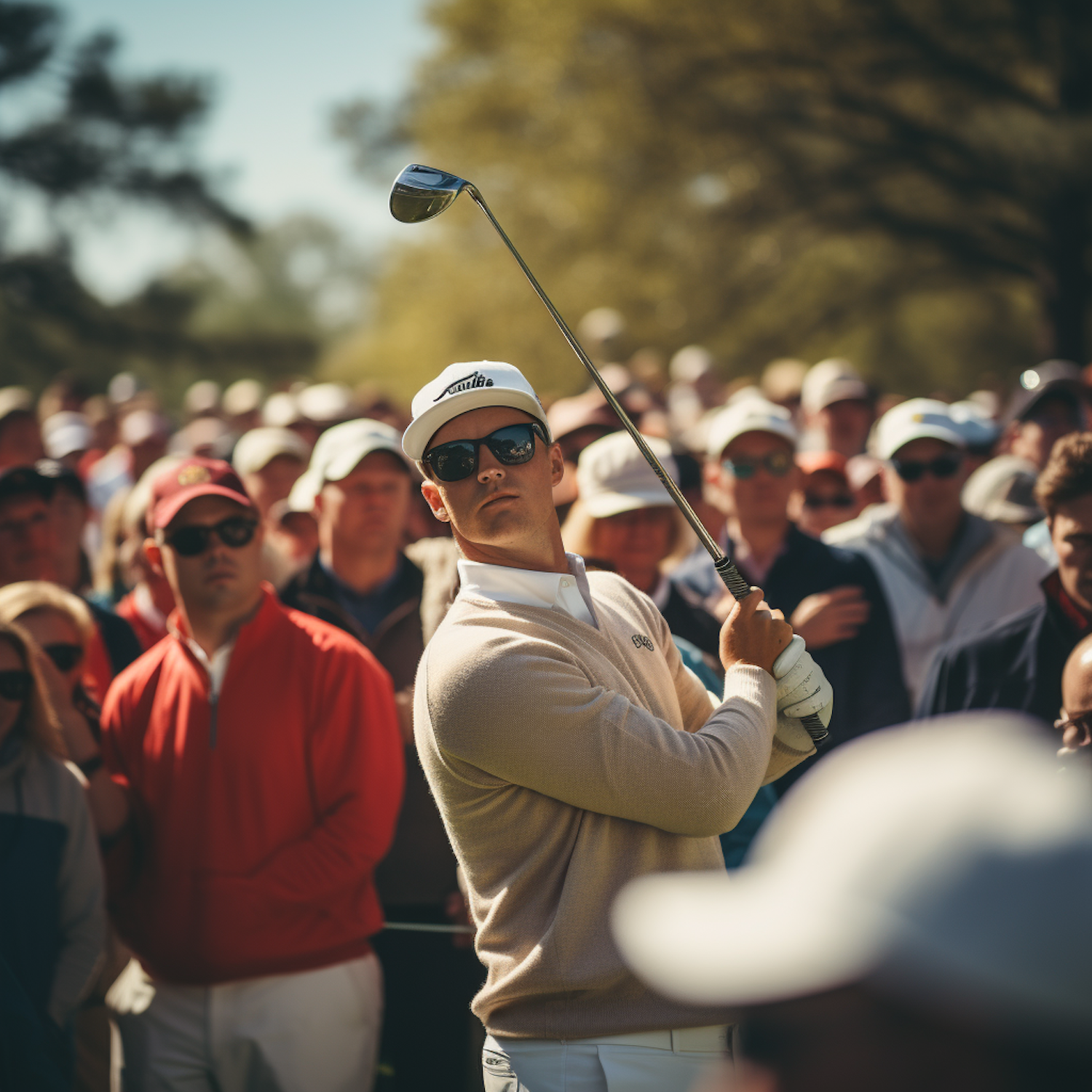 Intense Golf Swing with Spectators