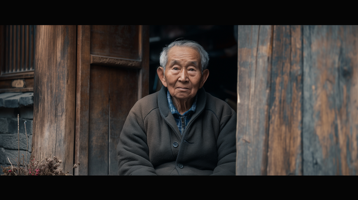 Serene Elderly Man in Traditional Entrance