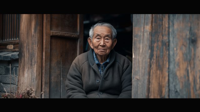 Serene Elderly Man in Traditional Entrance