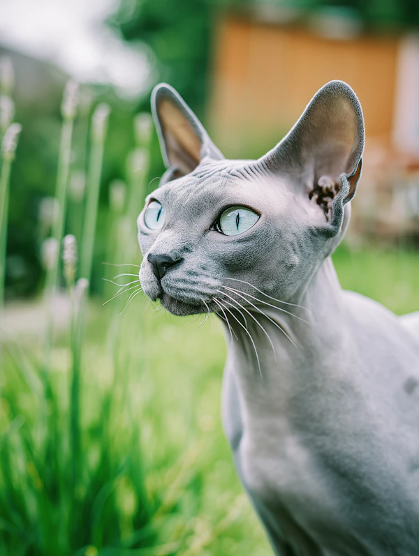 Close-Up Grey Sphynx Cat