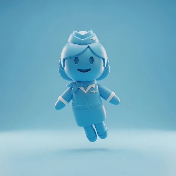 Blue Cartoon Flight Attendant
