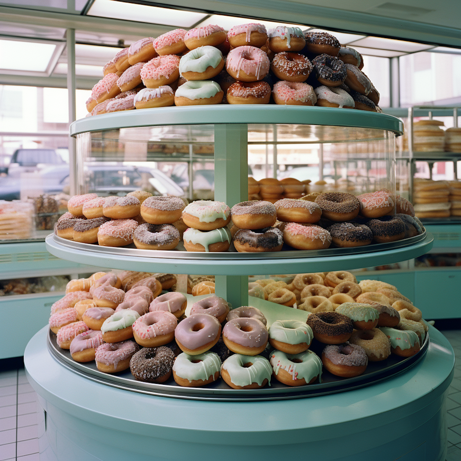 Tiered Display of Assorted Doughnuts