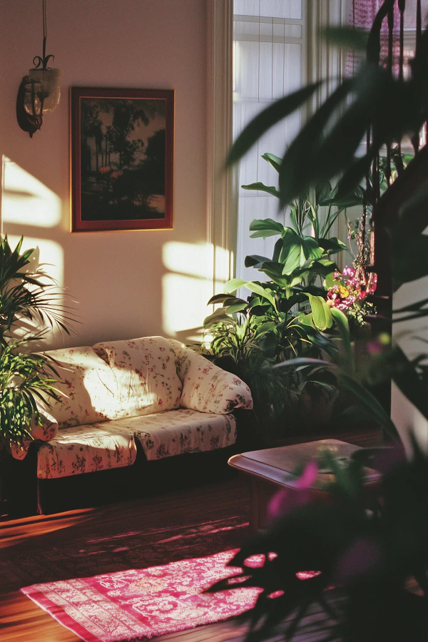 Cozy Living Room with Floral Sofa