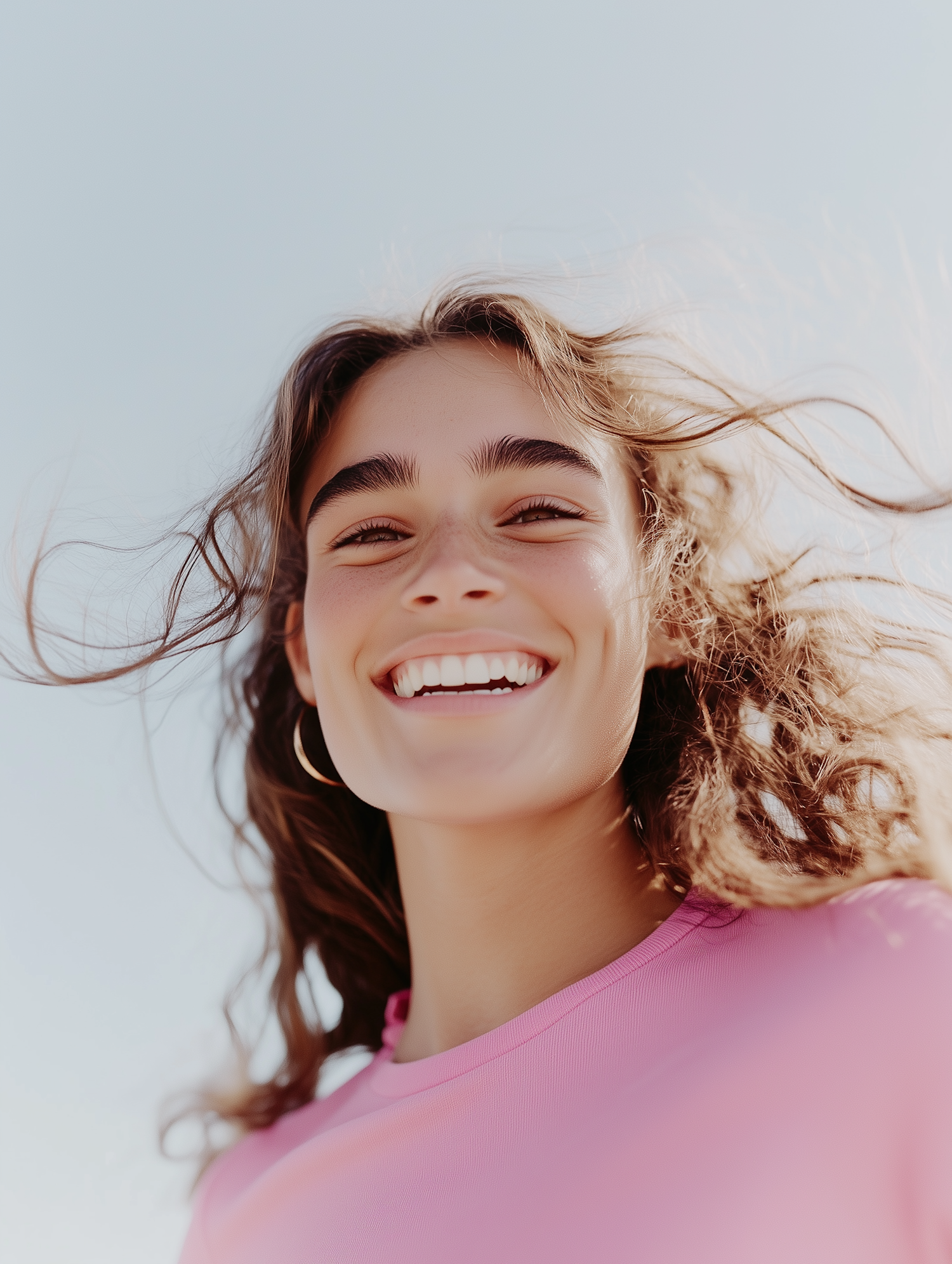 Joyful Woman with Curly Hair