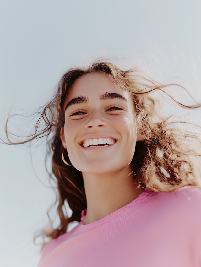 Joyful Woman with Curly Hair