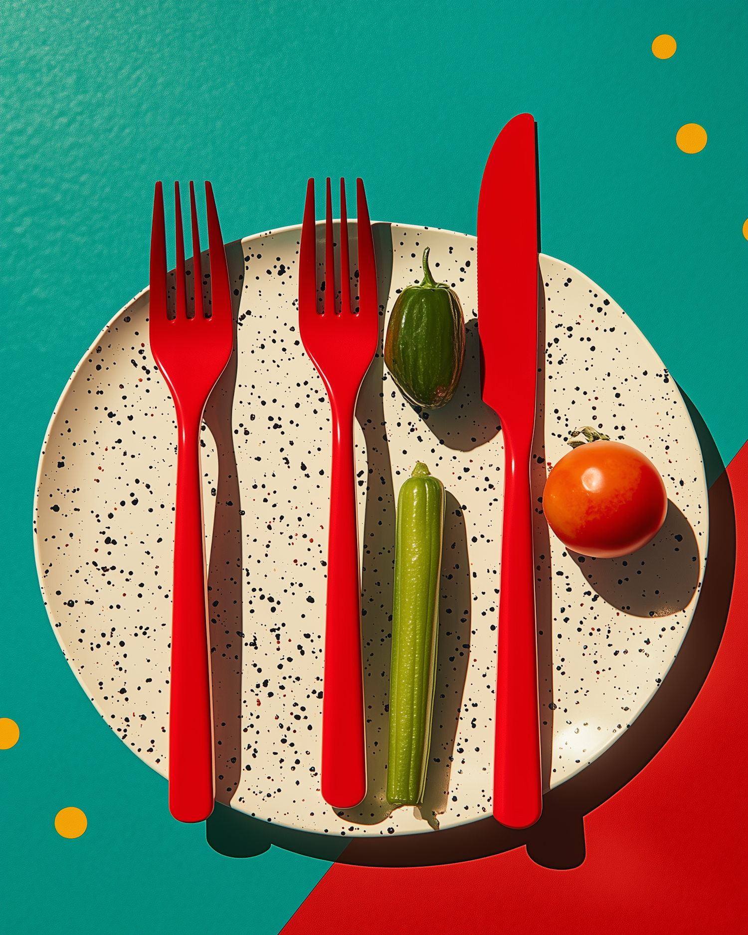 Vibrant Cutlery and Vegetables