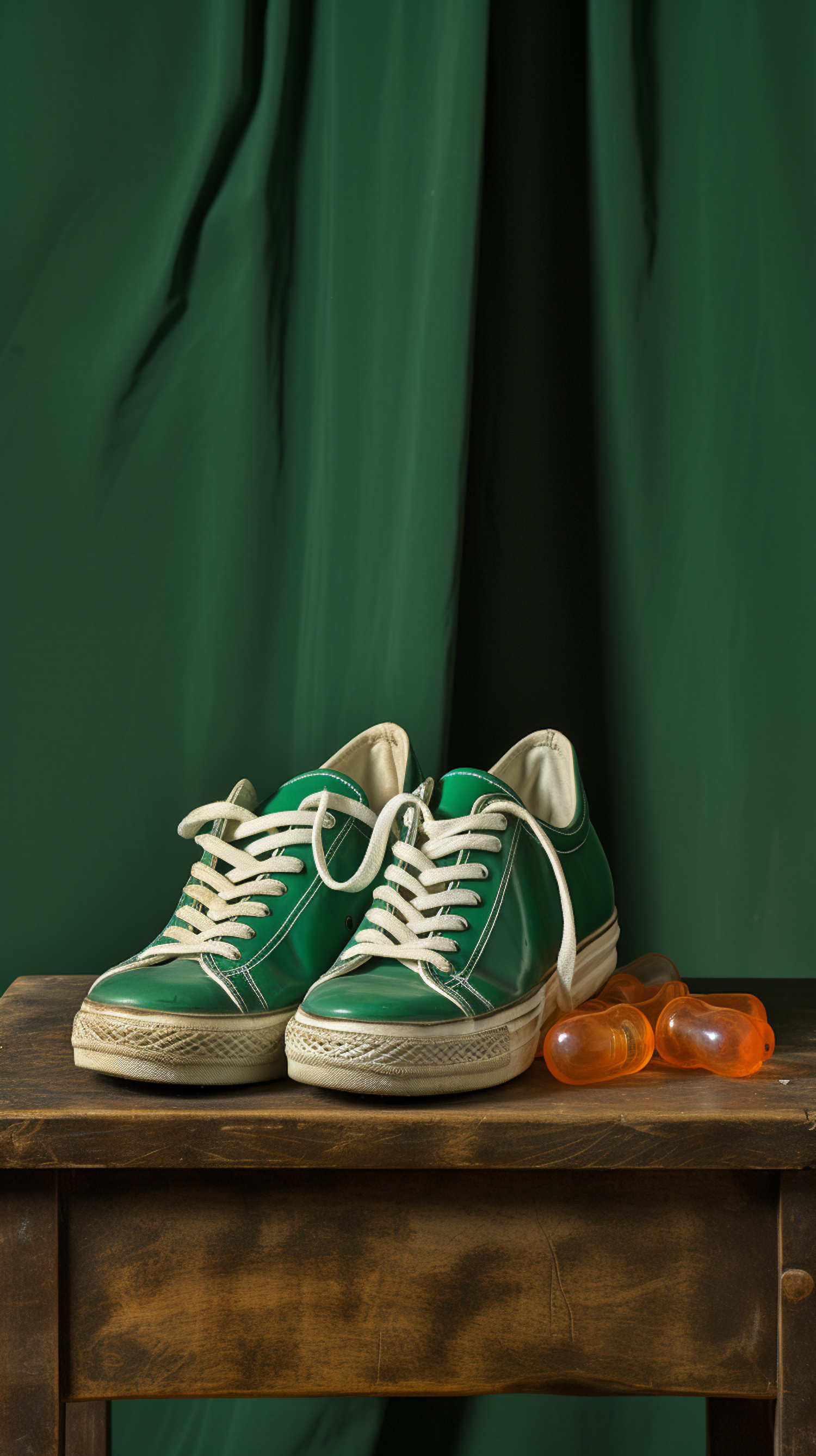 Retro Green Sneakers with Vintage Vibe and Earthy Tones Still Life