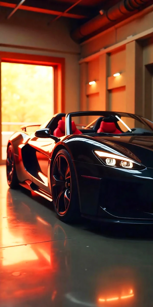Sleek Black Sports Car in Showroom