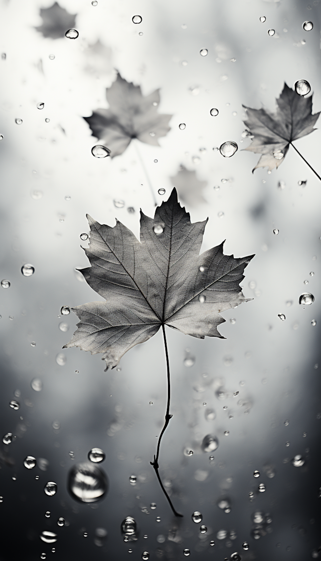 Suspended Maple in Monochrome Rain