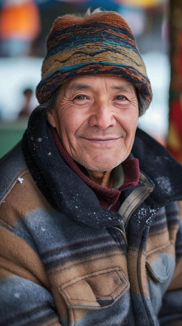 Man in Snowy Knit Hat