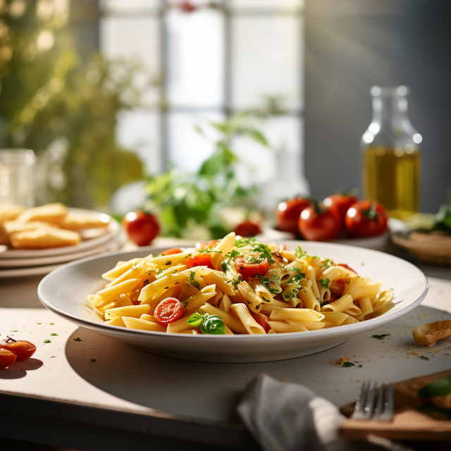 Fresh Penne Pasta with Cherry Tomatoes and Herbs