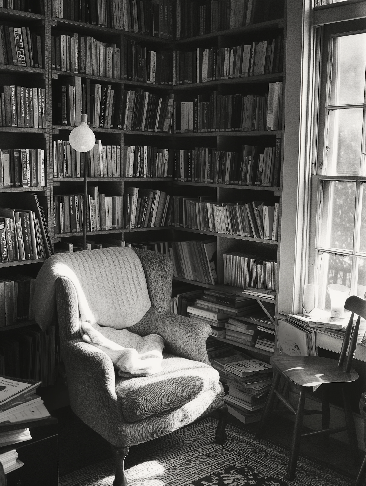 Cozy Reading Corner in Black and White