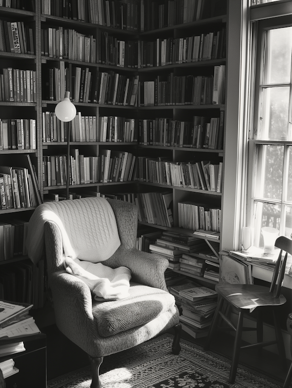 Cozy Reading Corner in Black and White