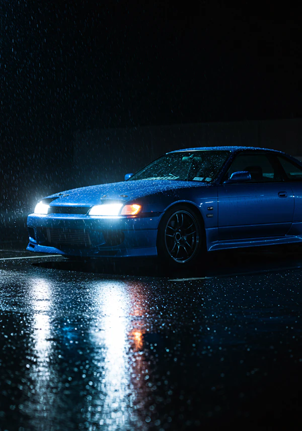 Blue Sports Car at Night