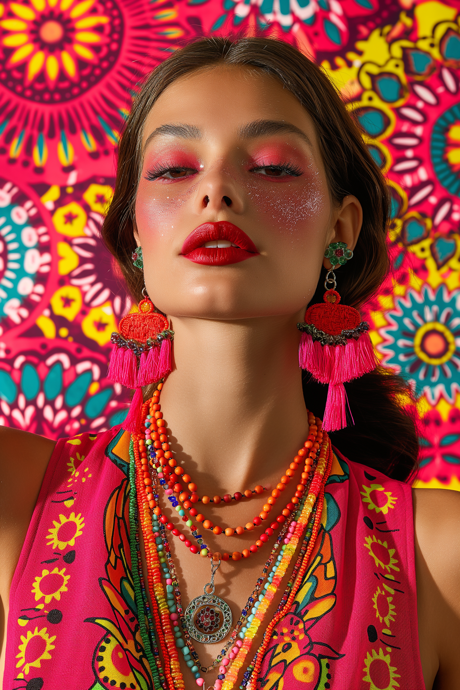 Serene Portrait of Colorfully Adorned Woman