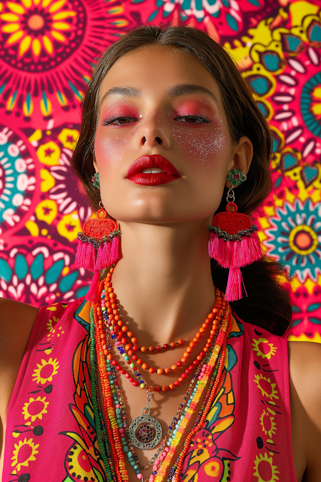 Serene Portrait of Colorfully Adorned Woman