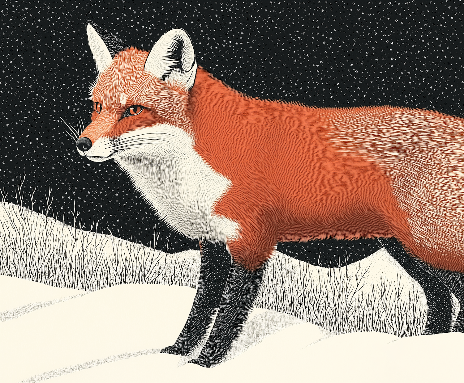 Red Fox in Snowy Landscape