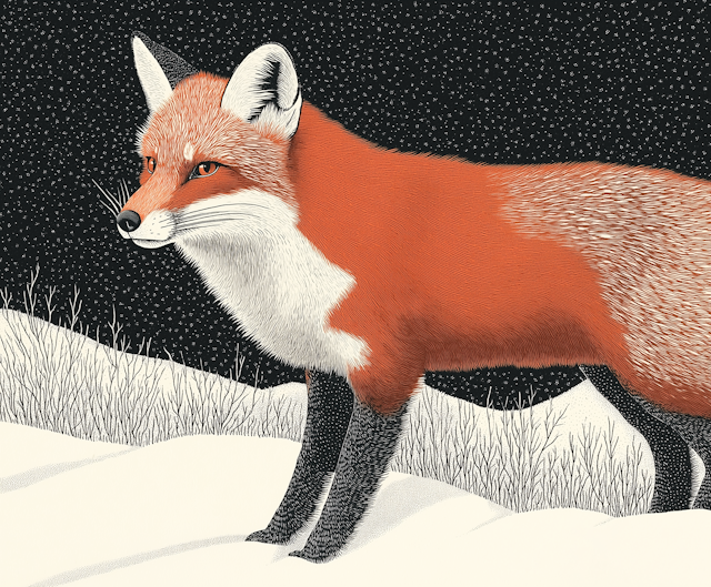 Red Fox in Snowy Landscape