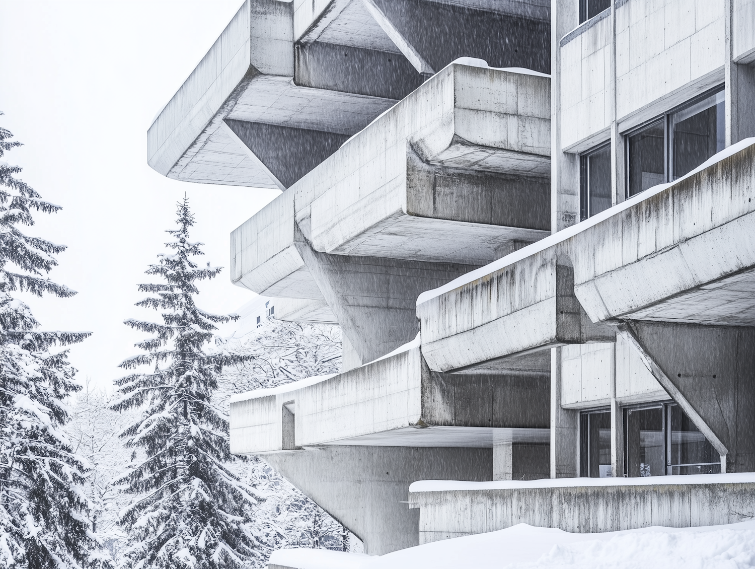 Brutalist Architecture in Snow