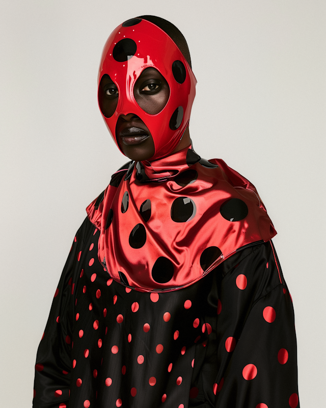 Red and Black Polka-Dot Outfit Portrait