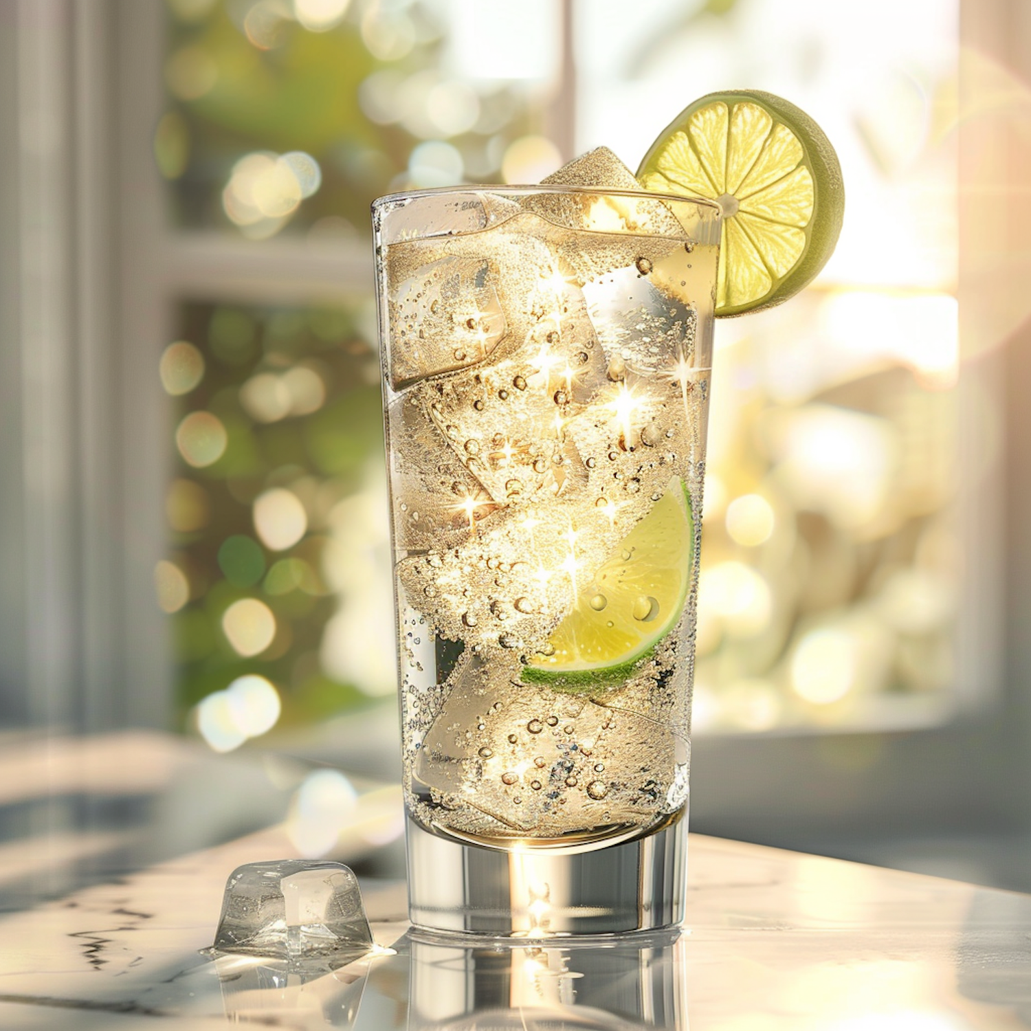 Sparkling Lime Beverage in Sunlight