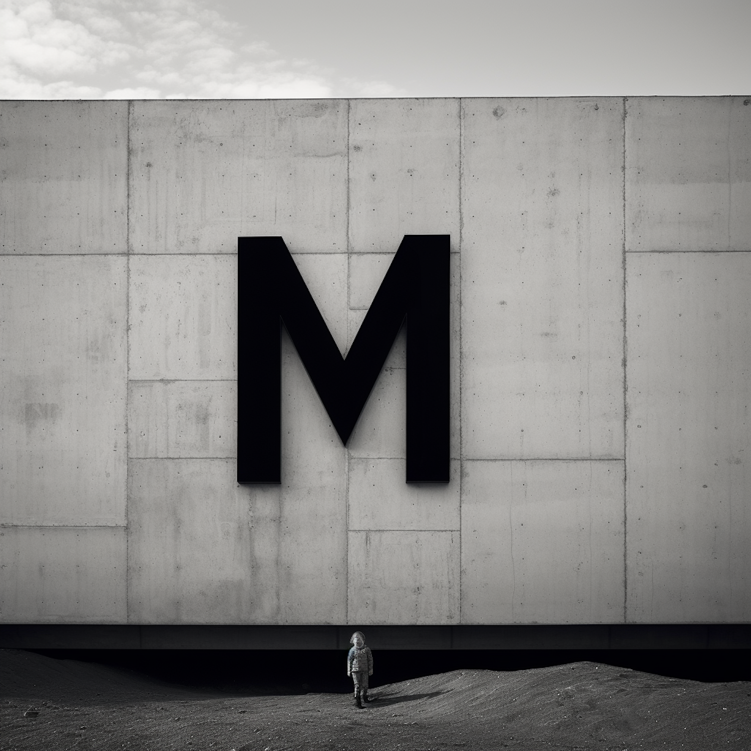 Monochrome Modernity: The Giant 'M' and the Contemplative Figure