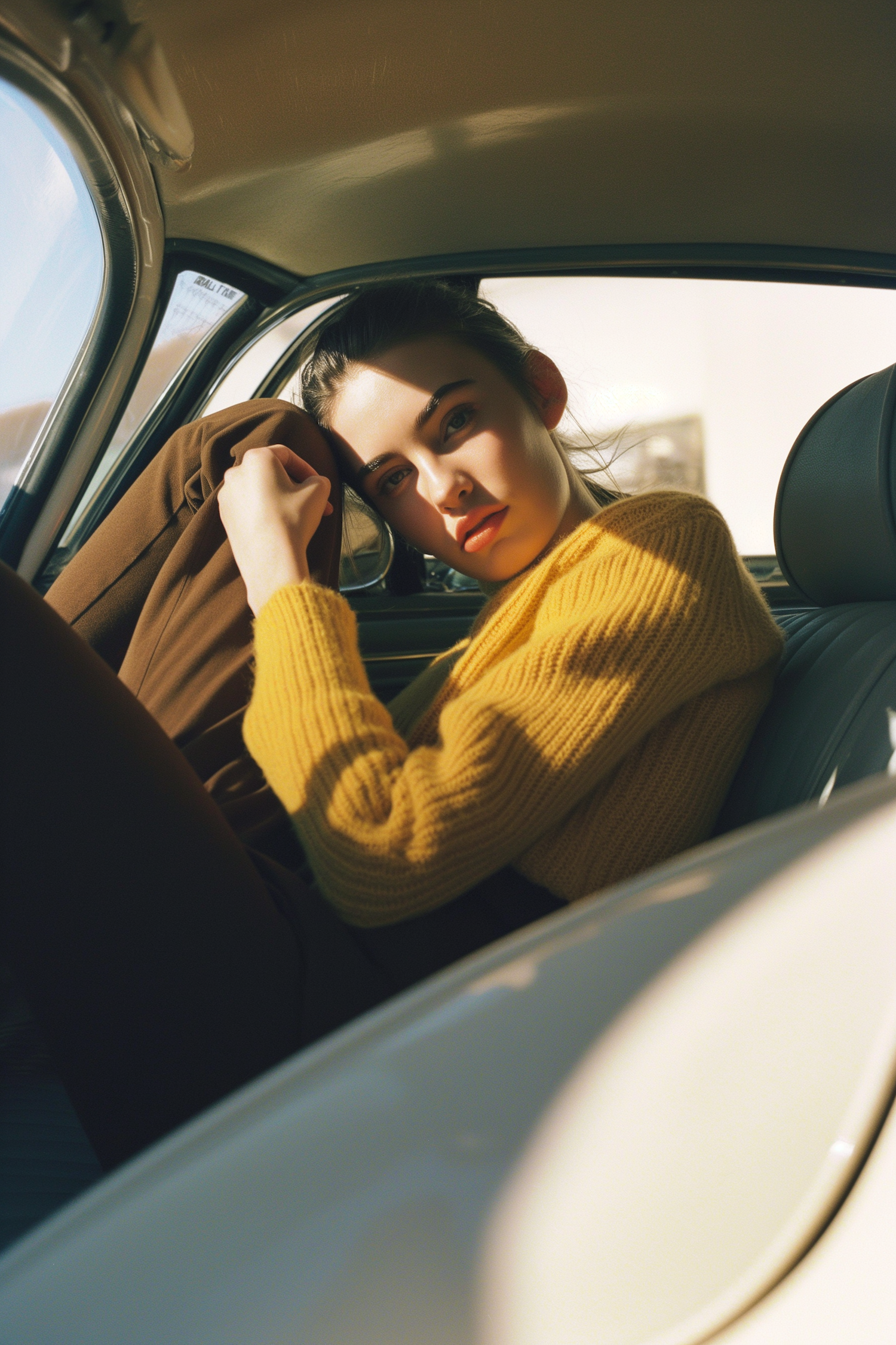 Contemplative Woman in Car