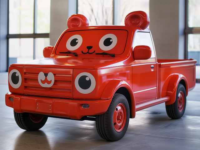 Anthropomorphic Red Pickup Truck Cartoon