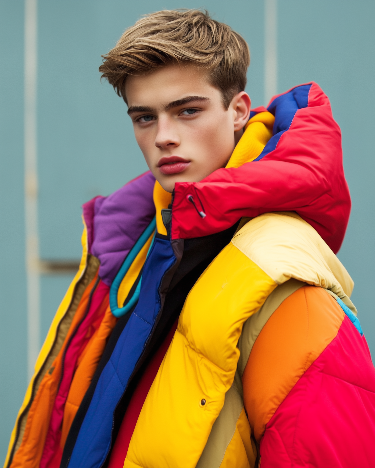 Vibrant Puffer Jacket Portrait