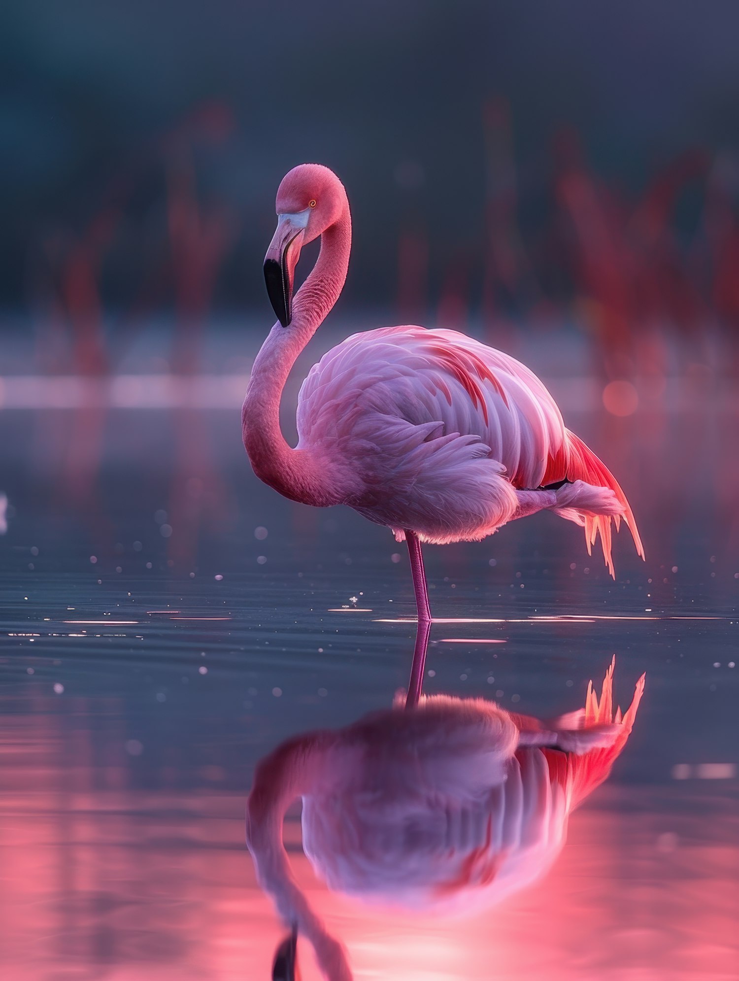 Graceful Flamingo in Shallow Water