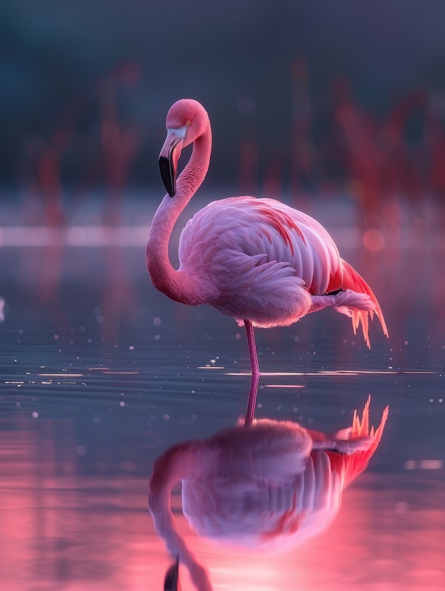 Graceful Flamingo in Shallow Water