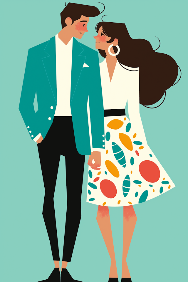 Stylized Illustration of Young Couple