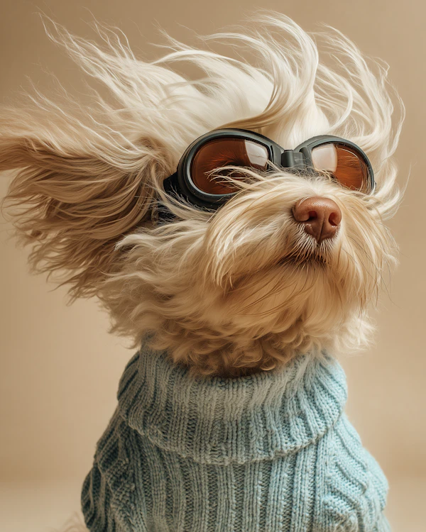 Fluffy Dog in Goggles