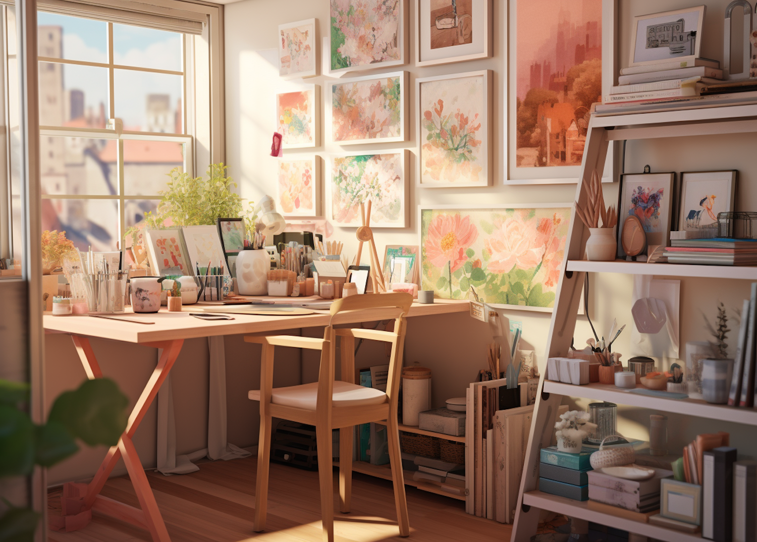 Sunlit Artist's Studio with Nature Inspiration