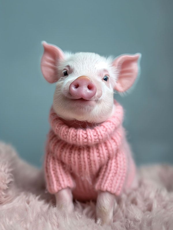 Cozy Pink Piglet Portrait